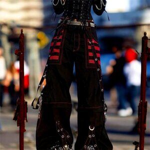 Black low rise cargo pants with Red stripes, Size Medium and Large, Brand New